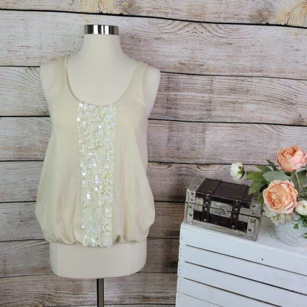 J Crew Heirloom Ivory Sequin Tissue Tank Top XS‎